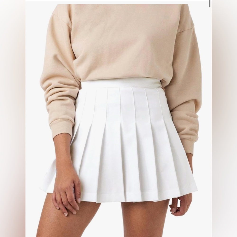 NEW White High Waisted Pleated Tennis School Skater w/ Lining Shorts Skirt XS